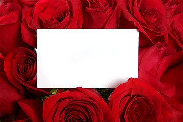Image showing Anniversary or Valentine Blank Message Card Surrounded by Red Ro