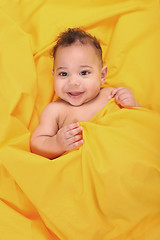 Image showing Happy Infant Baby on Yellow Background