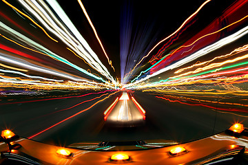 Image showing Intentional Blur Image of Driving at Night With City Lights and