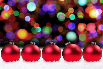 Image showing Shiny Red Christmas Bulbs and Pretty Lights