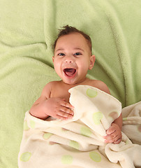 Image showing Happy Healthy Baby Boy Lying on His Back