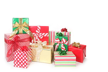 Image showing Pretty Christmas Gifts Wrapped up on White