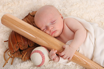 Image showing Little Baby Boy Holding a Baseball Bat