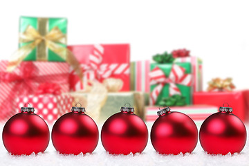 Image showing Pretty Christmas Bulbs and Gifts