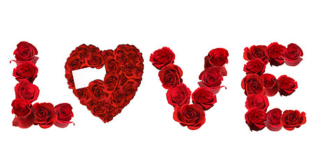 Image showing LOVE Spelled With Individual Roses on White Background