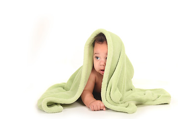 Image showing Beautiful Baby Boy Looking Sideways on White