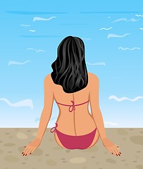 Image showing pretty girl sitting on coast