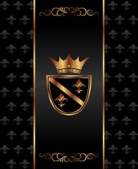 Image showing vintage dark golden card with heraldic elements