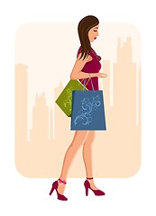 Image showing girl with shopping bags, urban background