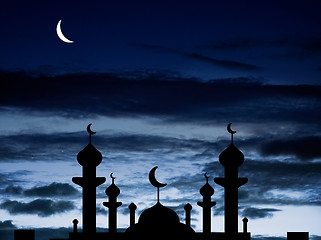 Image showing Half moon and a mosque