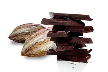 Image showing Cocoa fruit and dark chocolate