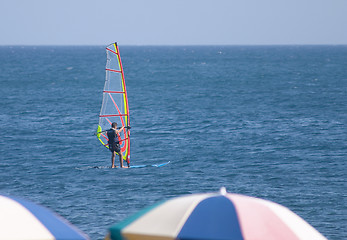 Image showing Sailboarding by the beach