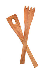 Image showing Wooden salad tongs