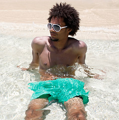 Image showing Man enjoying the seaside
