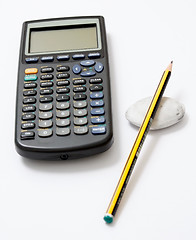 Image showing Calculator and pencil