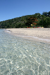 Image showing Kayaks on beach