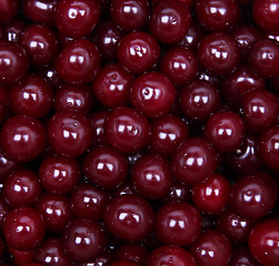 Image showing Wet ripe red cherries as background 