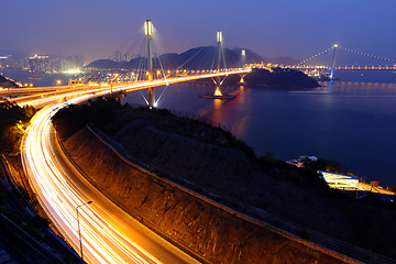 Image showing highway and Ting Kau bridge at night