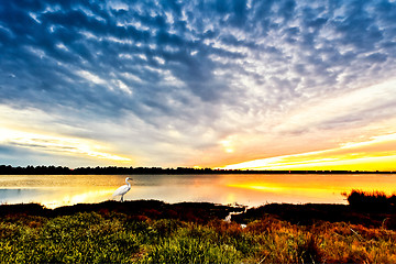 Image showing Sunset on the Tejo river.