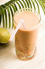 Image showing Pearl milk drink on white. Bubble tea