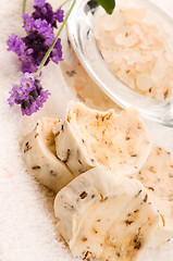 Image showing Handmade Soap With Fresh Lavender Flowers And Bath Salt