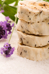 Image showing Handmade Soap With Fresh Lavender Flowers And Bath Salt