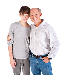 Image showing Teenager and grandfather, in studio