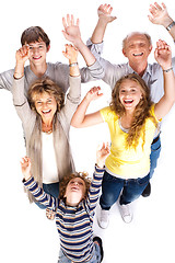 Image showing Overhead view of cheerful family