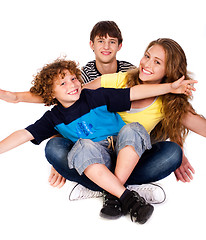 Image showing Mother and children over white background