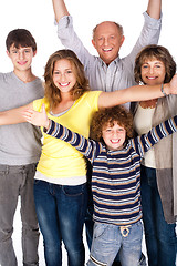 Image showing Happy family of five with young kid