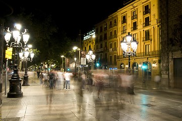 Image showing night scene La Rambla Barcelona