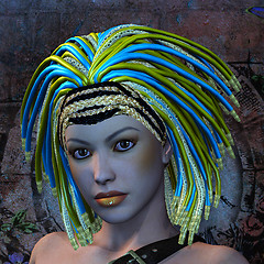 Image showing Rasta woman with colorful hair