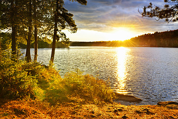 Image showing Sunset over lake