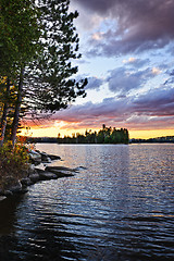 Image showing Dramatic sunset at lake