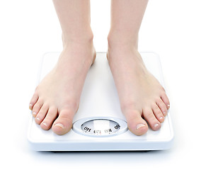 Image showing Feet on bathroom scale