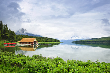 Image showing Boathouse on mountain lake