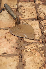 Image showing Mason bricklaying background