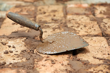 Image showing Mason bricklaying background