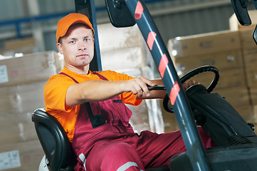 Image showing warehouse forklift loader worker