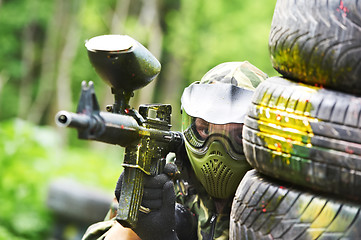 Image showing paintball player holding position