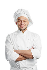 Image showing happy chef in white uniform isolated