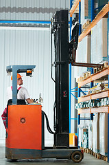 Image showing warehouse forklift loader at work