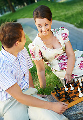 Image showing Chess game outdoors