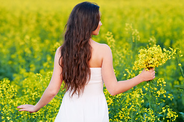 Image showing girl with flowers at summer field