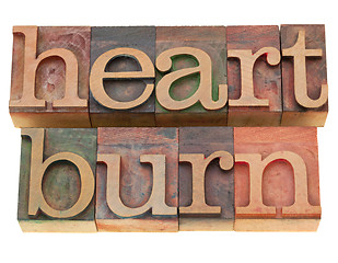 Image showing heartburn word in letterpress type