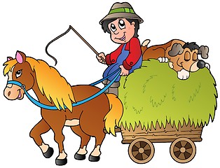 Image showing Hay cart with cartoon farmer