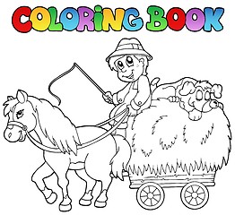 Image showing Coloring book with cart and farmer