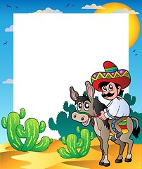 Image showing Frame with Mexican riding donkey