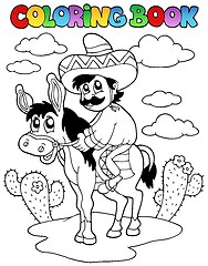 Image showing Coloring book with man riding donkey