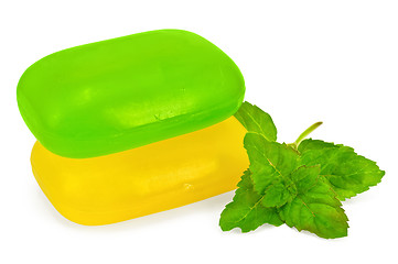 Image showing Green and yellow soap with mint